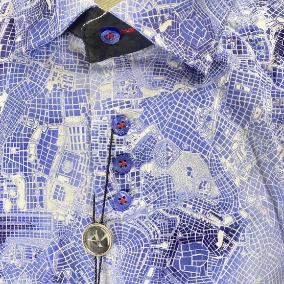 Au Noir Men’s Mirabeau Grid Pattern Button-Up Shirt  Light Blue - Picture 14 of 15